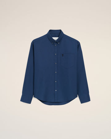Blue Cotton Boxy Embroidered Ami De Coeur Shirt
