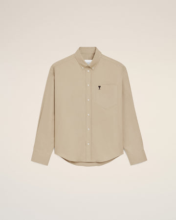 Beige Cotton Boxy Embroidered Ami De Coeur Shirt