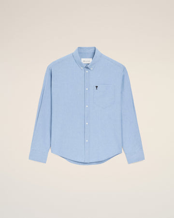 Blue Cotton Boxy Embroidered Ami De Coeur Shirt
