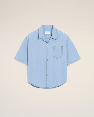 Blue boxy cotton short-sleeve shirt with Ami de Coeur