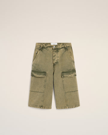 Green Cotton Wide Fit Cargo Bermuda Short