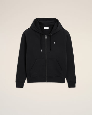 Black Cotton Ami De Coeur Zipped Hoodie
