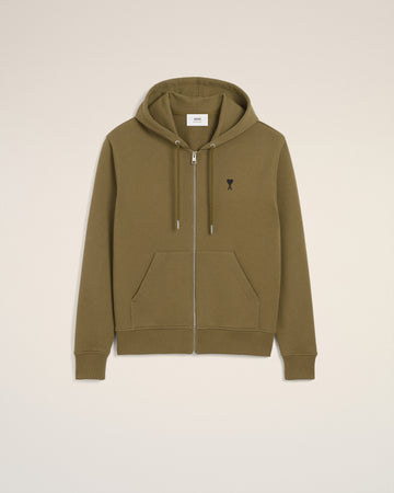 Green Cotton Zipped Ami De Coeur Hoodie
