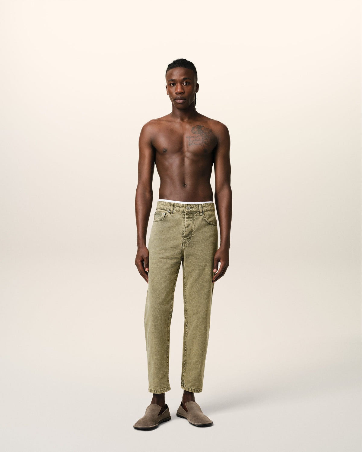 Green Cotton Tapered Fit Jeans