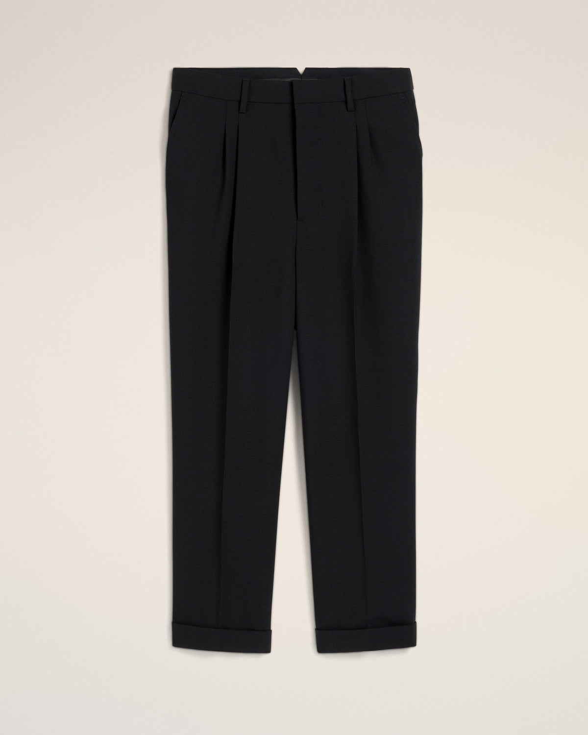 Black Wool Carrot Fit Trousers
