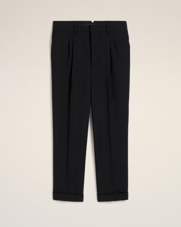 Black Wool Carrot Fit Trousers