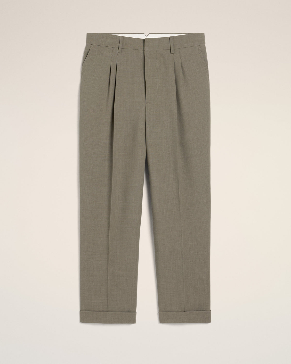 Taupe Wool Carrot Fit Trousers