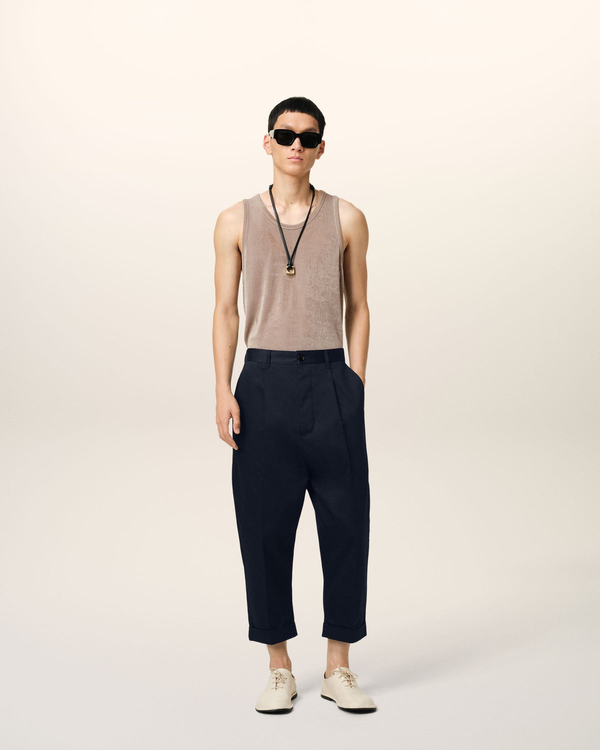 Navy Cotton Carrot Oversized Trousers