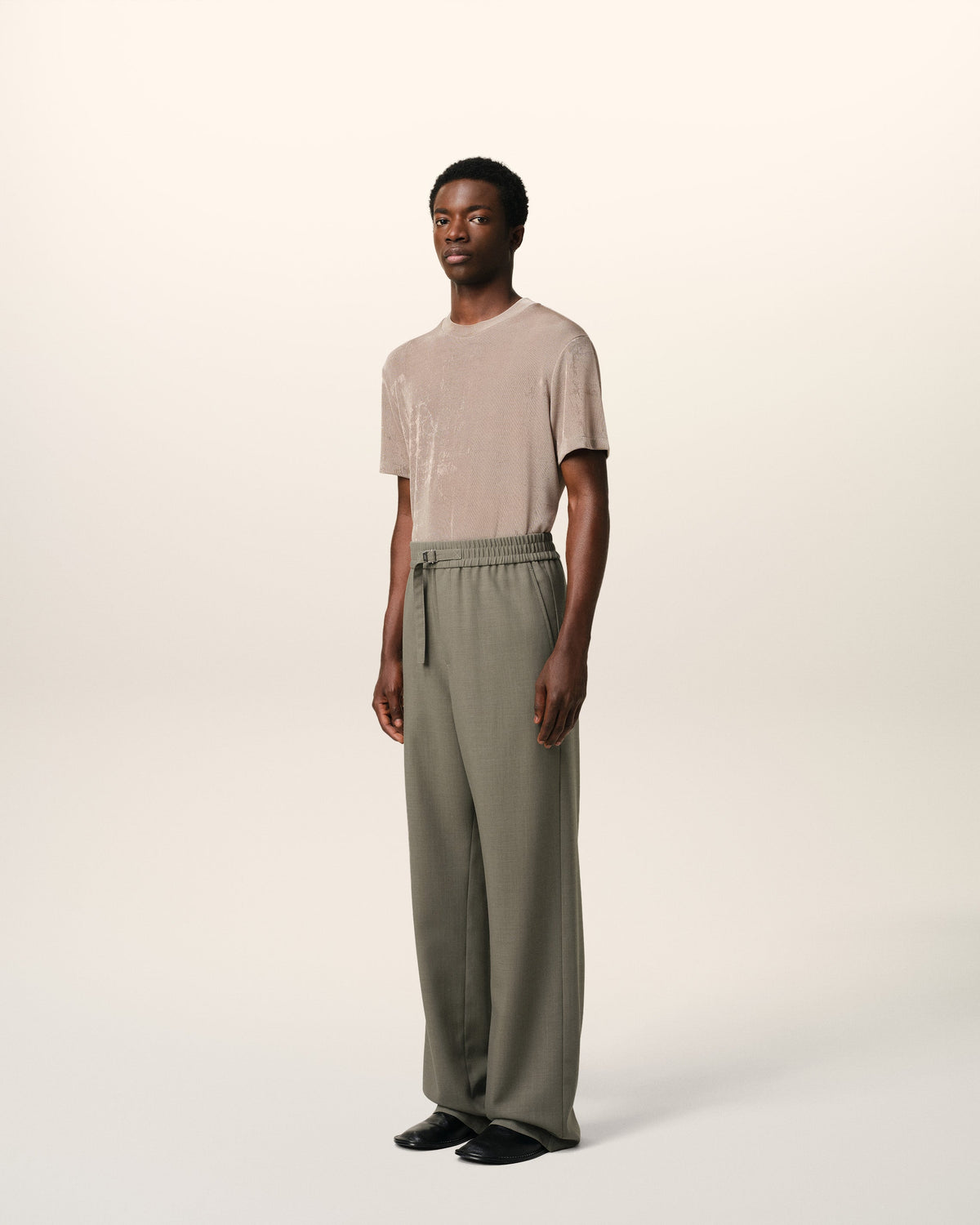 Taupe Wool Straight Fit Elasticated Trousers