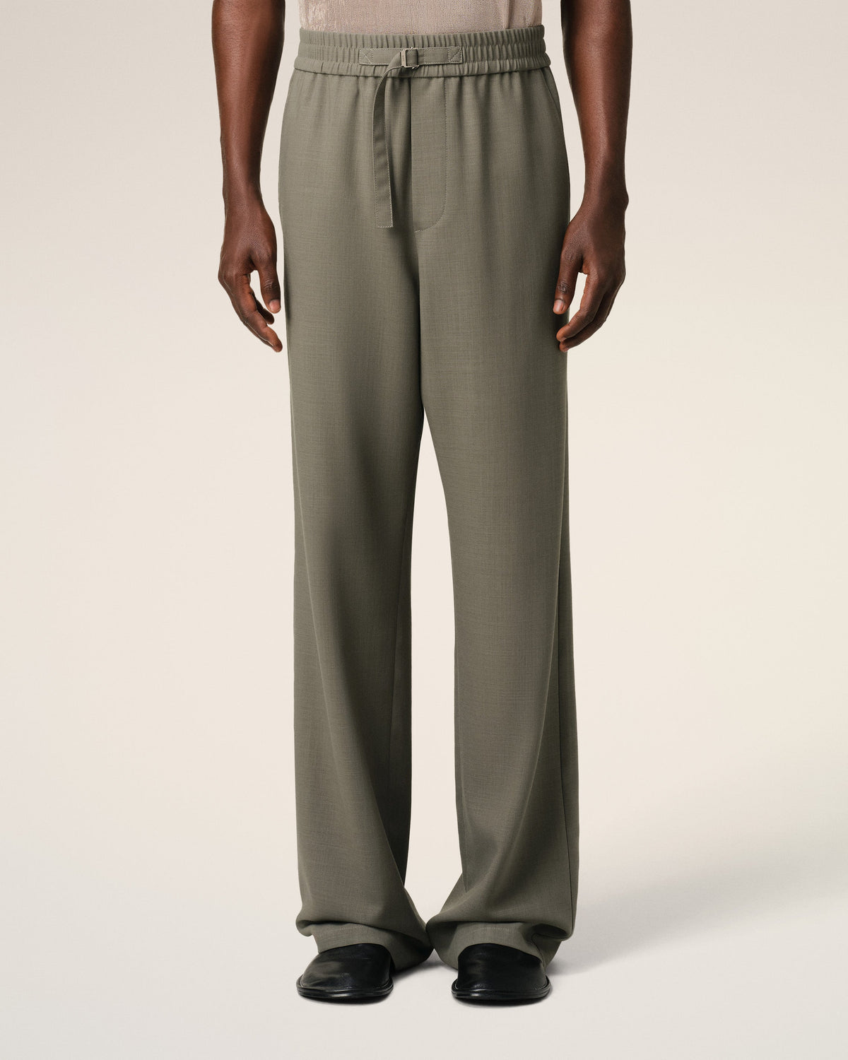 Taupe Wool Straight Fit Elasticated Trousers