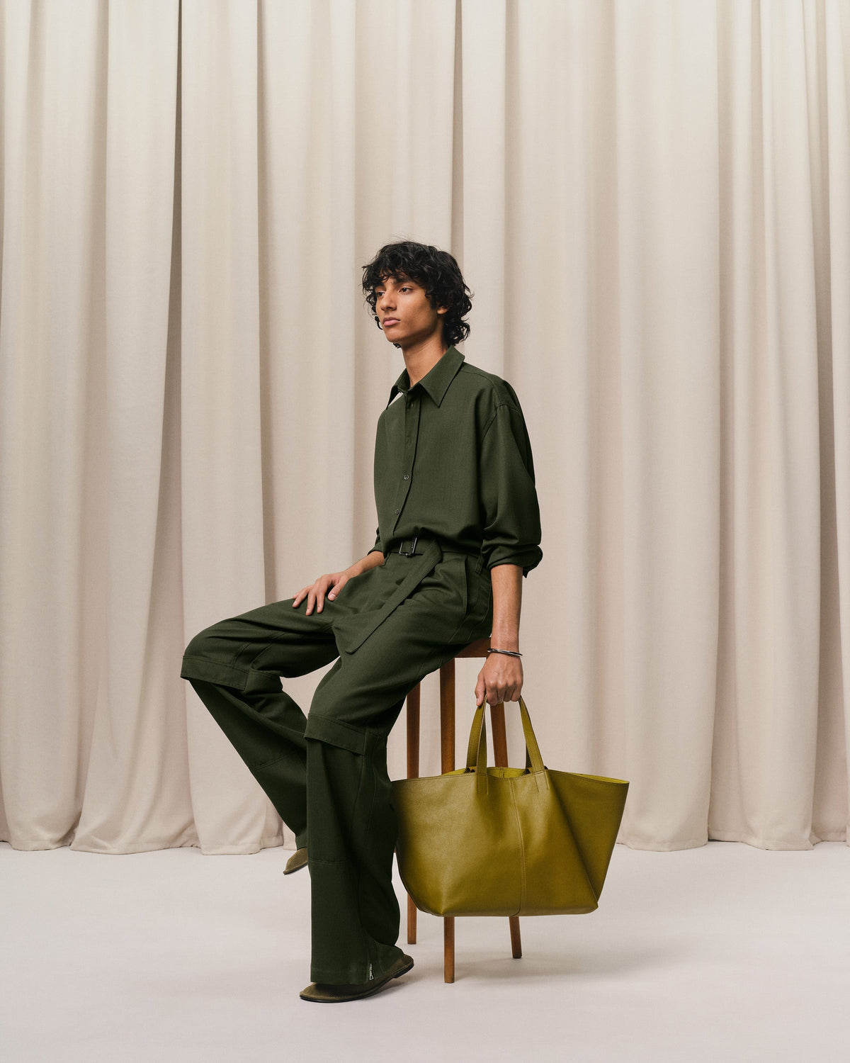 Green Wool Cargo Trousers