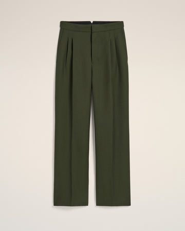 Green Wool Large Fit Trousers