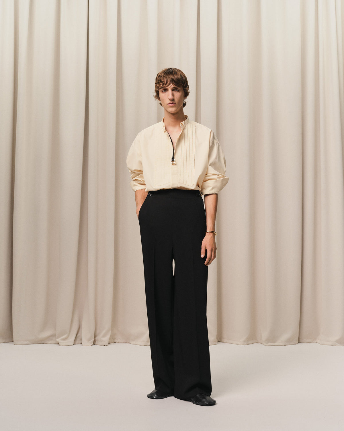 Black Wool Sailor Trousers
