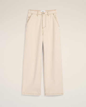 Beige Cotton Wide Fit Jeans