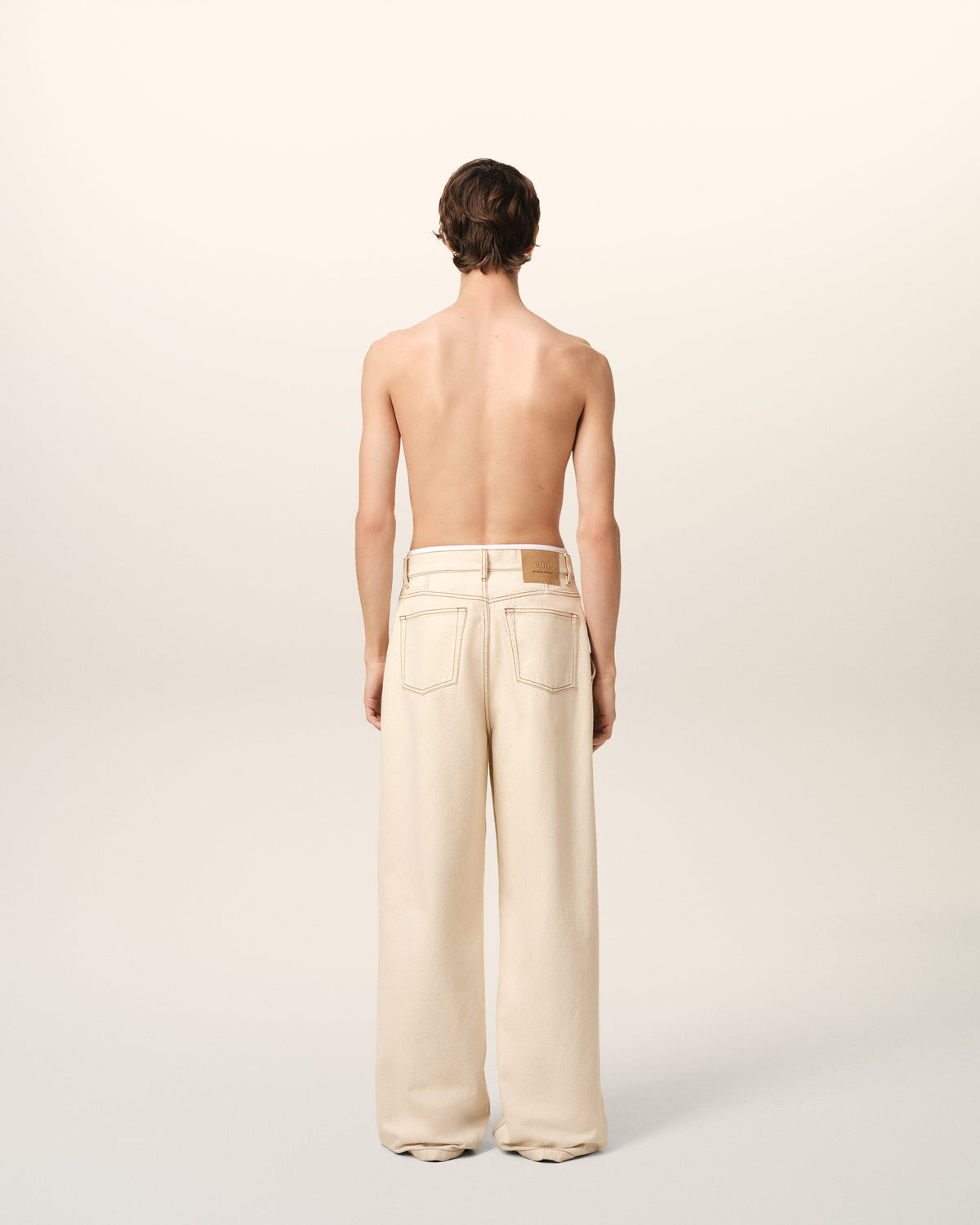Beige Cotton Wide Fit Jeans