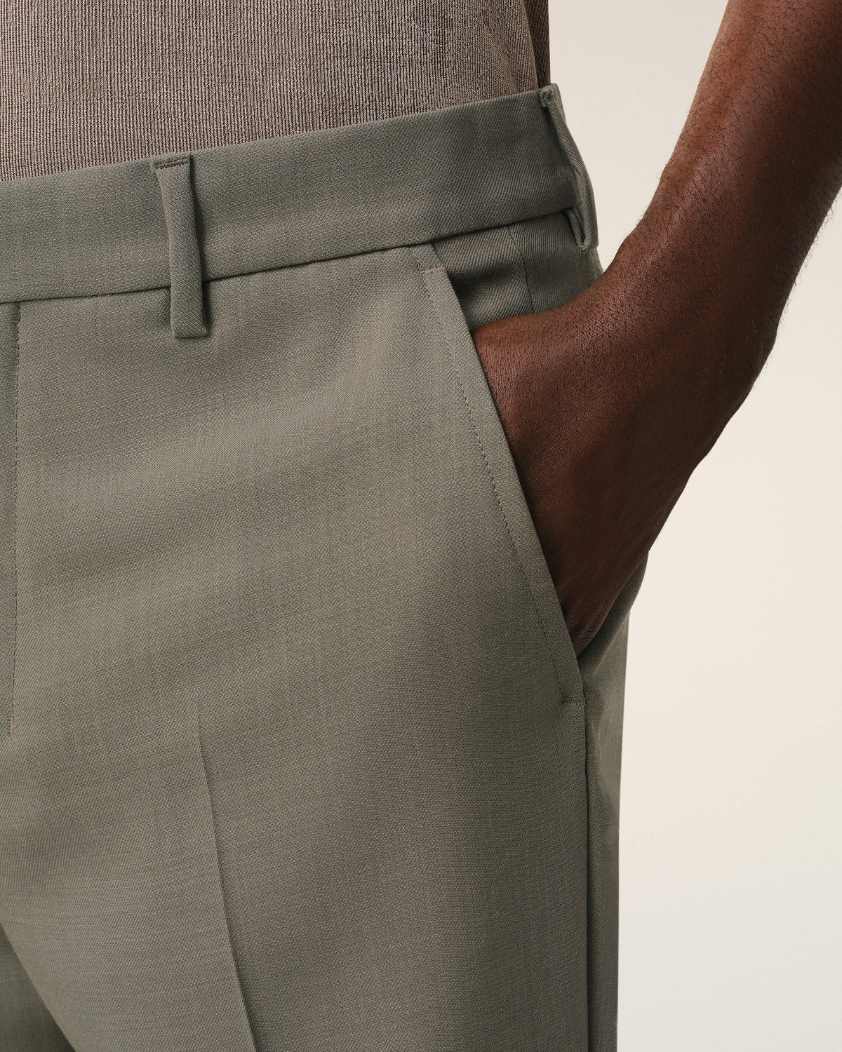 Taupe Wool Straight Fit Trousers