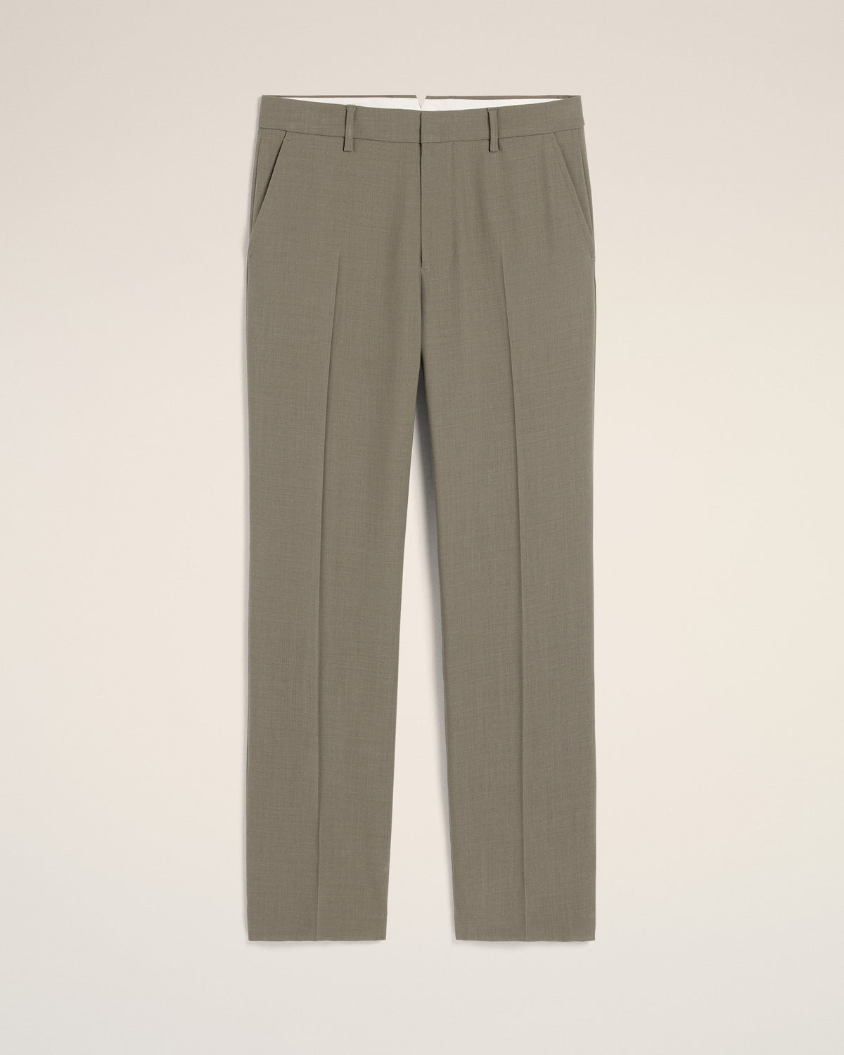Taupe Wool Straight Fit Trousers