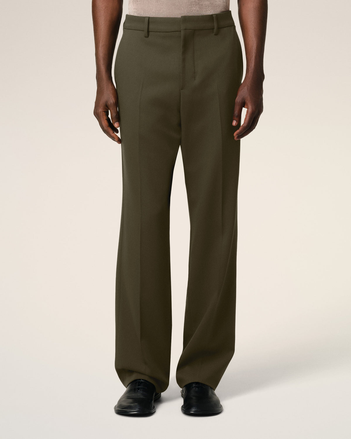 Green Wool Straight Fit Trousers
