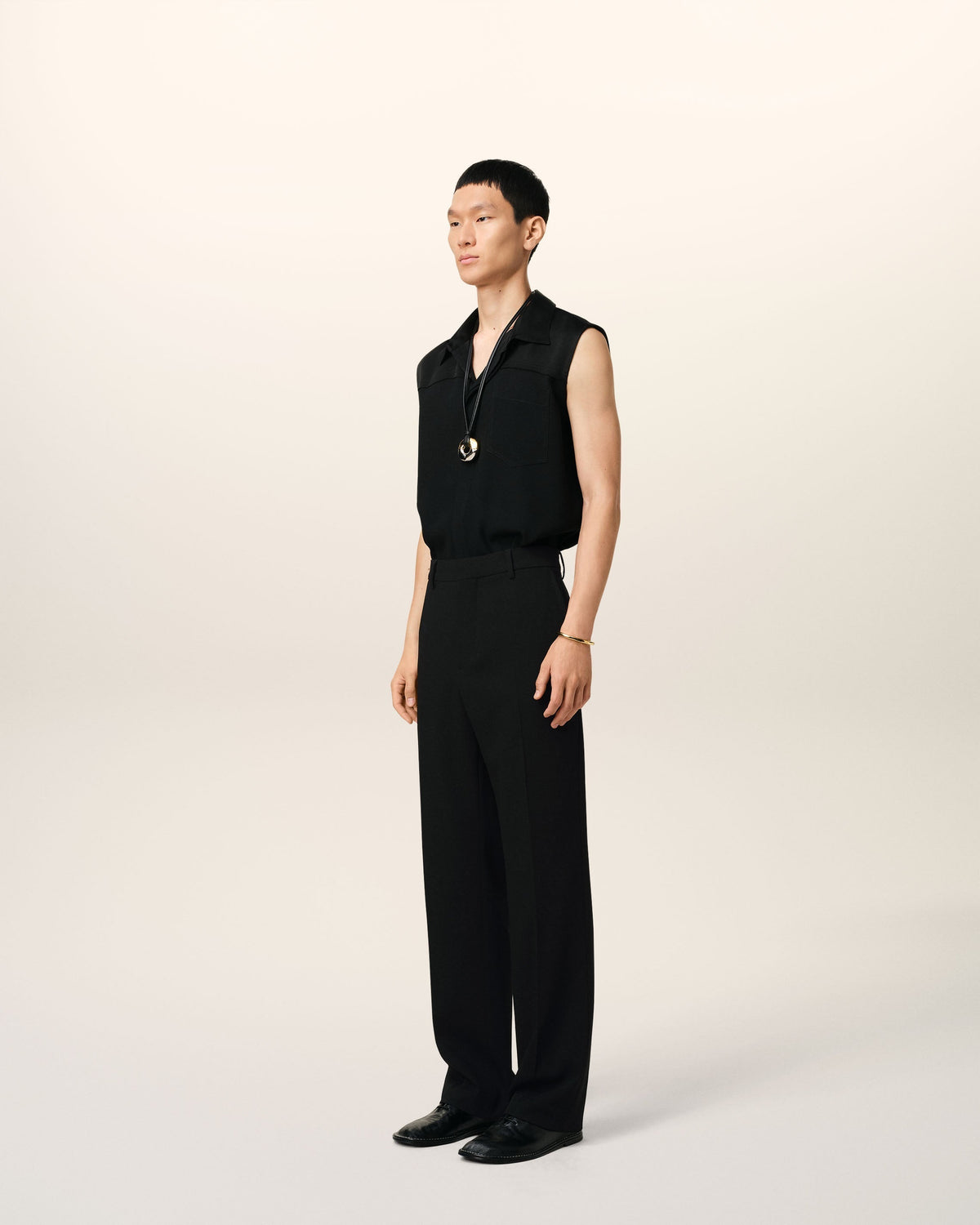 Black Wool Straight Fit Trousers