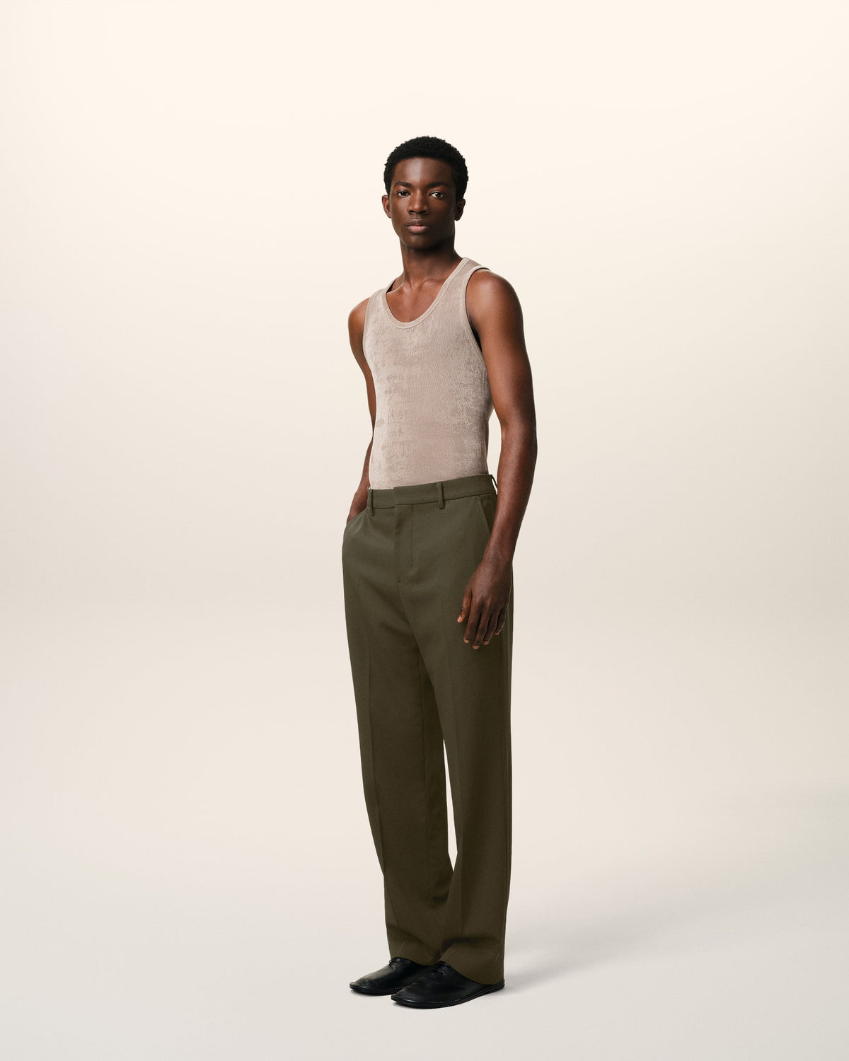 Green Wool Straight Fit Trousers