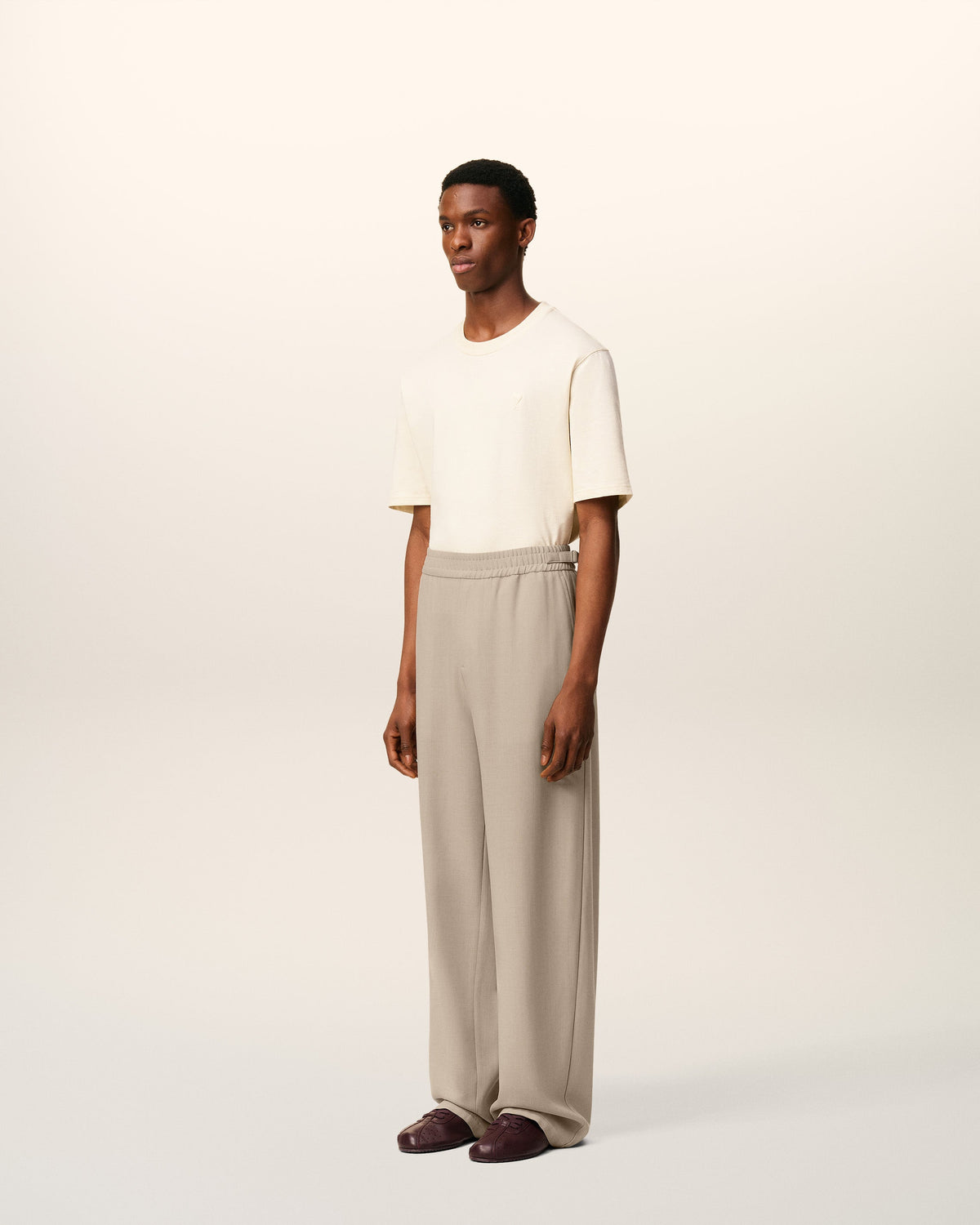 Beige Wool Elasticated Trousers