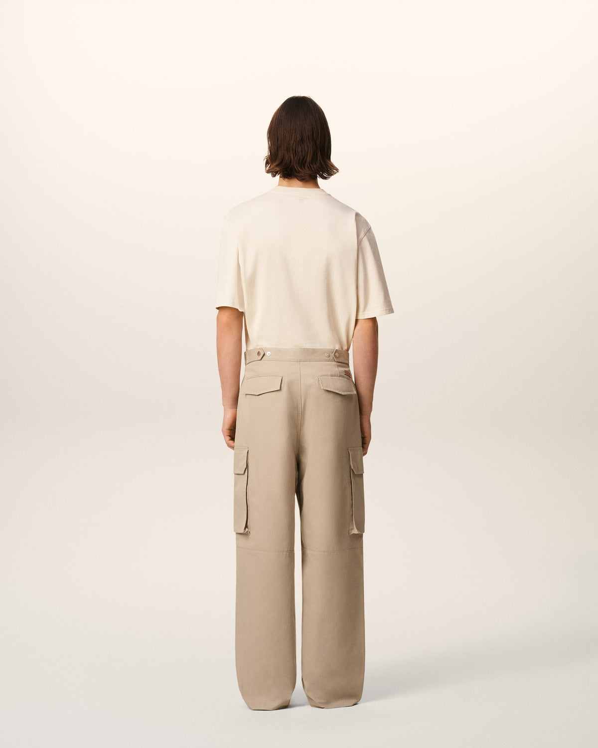 Beige Cotton Gabardine Cargo Trousers
