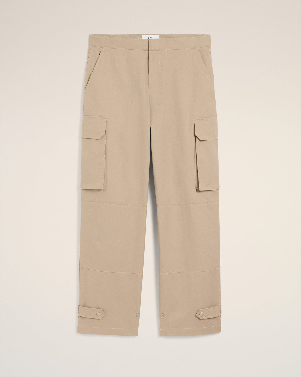 Beige Cotton Gabardine Cargo Trousers