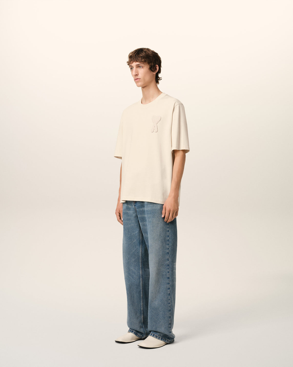 Beige Cotton Ami de Coeur Patch T-Shirt