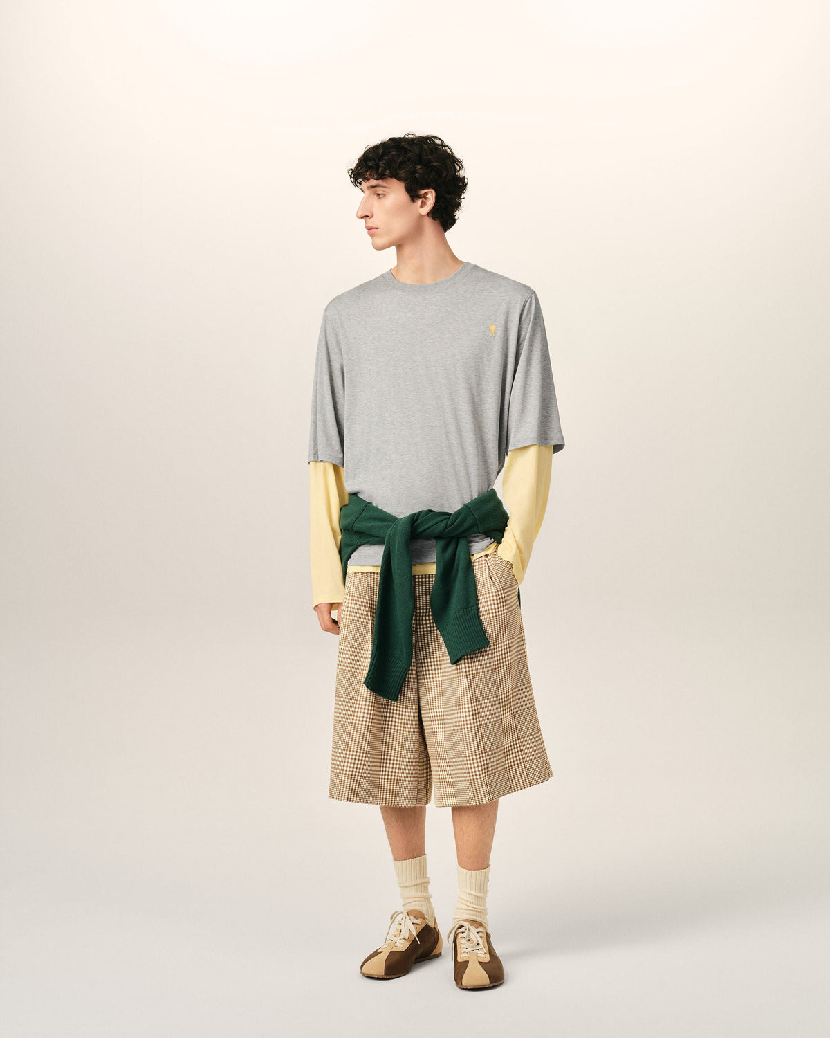 Grey Cotton Double-Sleeve Effect Ami De Coeur T-Shirt