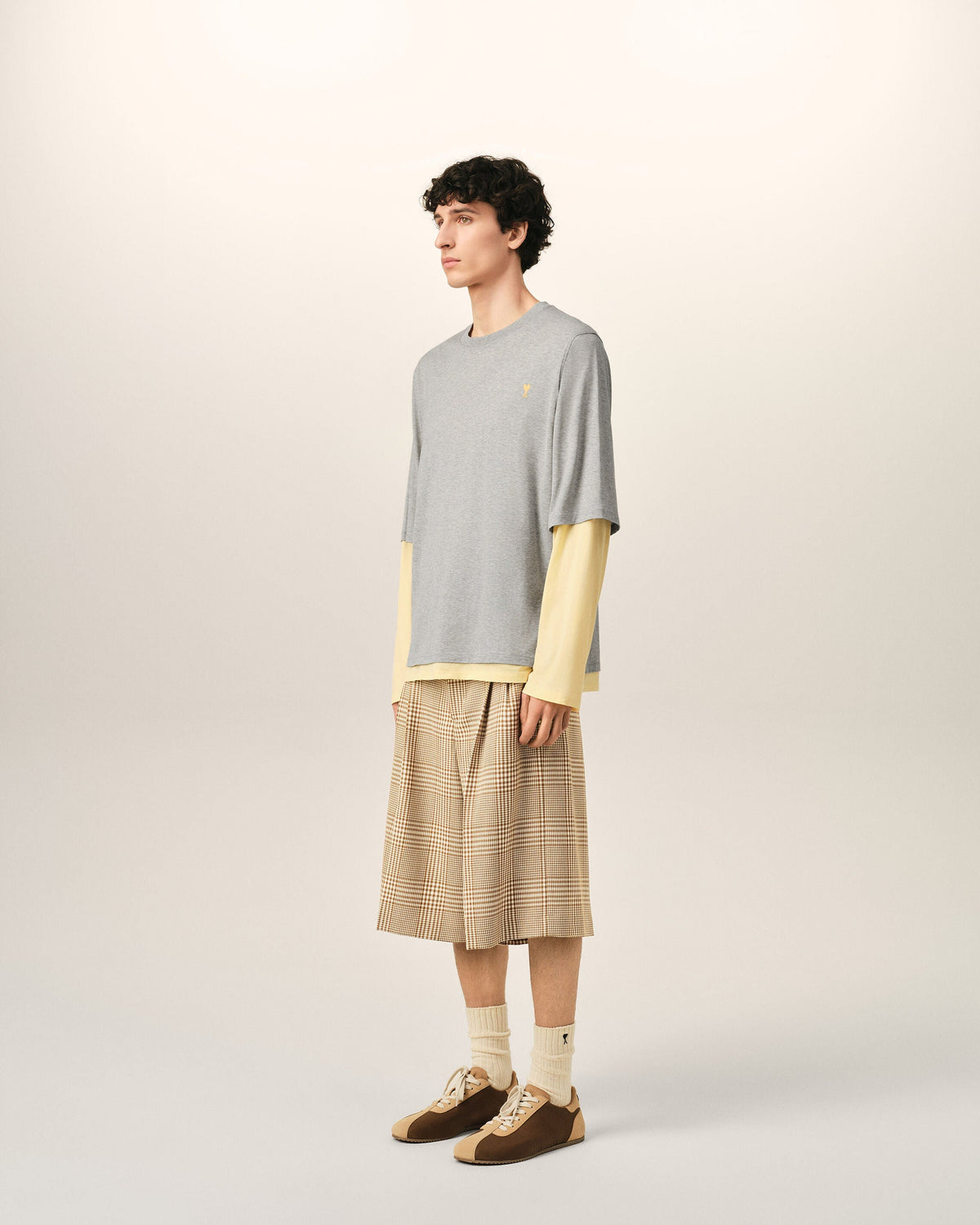 Grey Cotton Double-Sleeve Effect Ami De Coeur T-Shirt