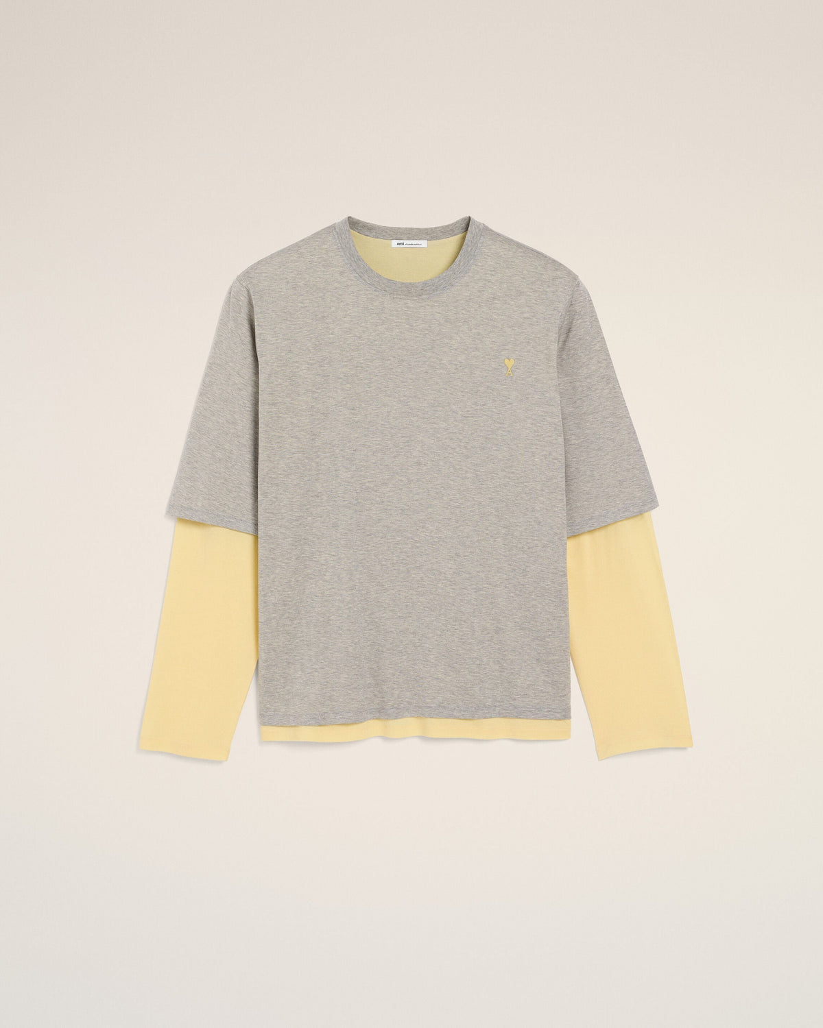 Grey Cotton Double-Sleeve Effect Ami De Coeur T-Shirt