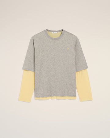Grey Cotton Double-Sleeve Effect Ami De Coeur T-Shirt