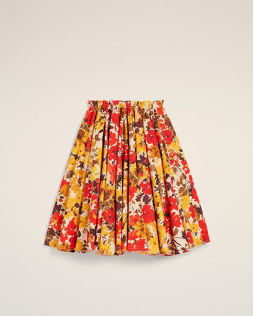 Yellow Floral Cotton Midi Skirt With Godets