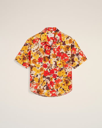 Yellow Floral Cotton Short Sleeves Shirt