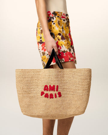 Beige Natural Raffia AMI Paris Tote Bag