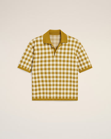 White And Mustard Yellow Vichy Short Sleeves Polo