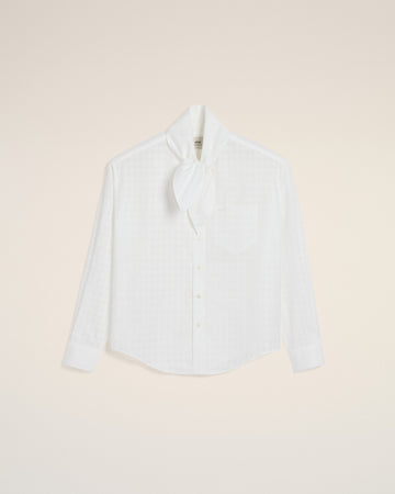 White Cotton Scarf Collar Shirt