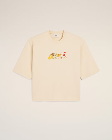 Beige Cotton Floral Ami Patch T-Shirt