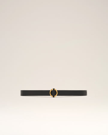 Black Leather Ami Round Buckle Belt