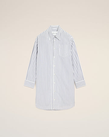 White Striped Cotton Ami De Coeur Wide Shirt Dress
