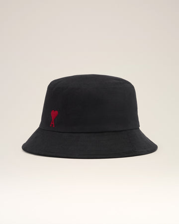 Black Cotton Ami de Coeur Embroidery Bucket Hat