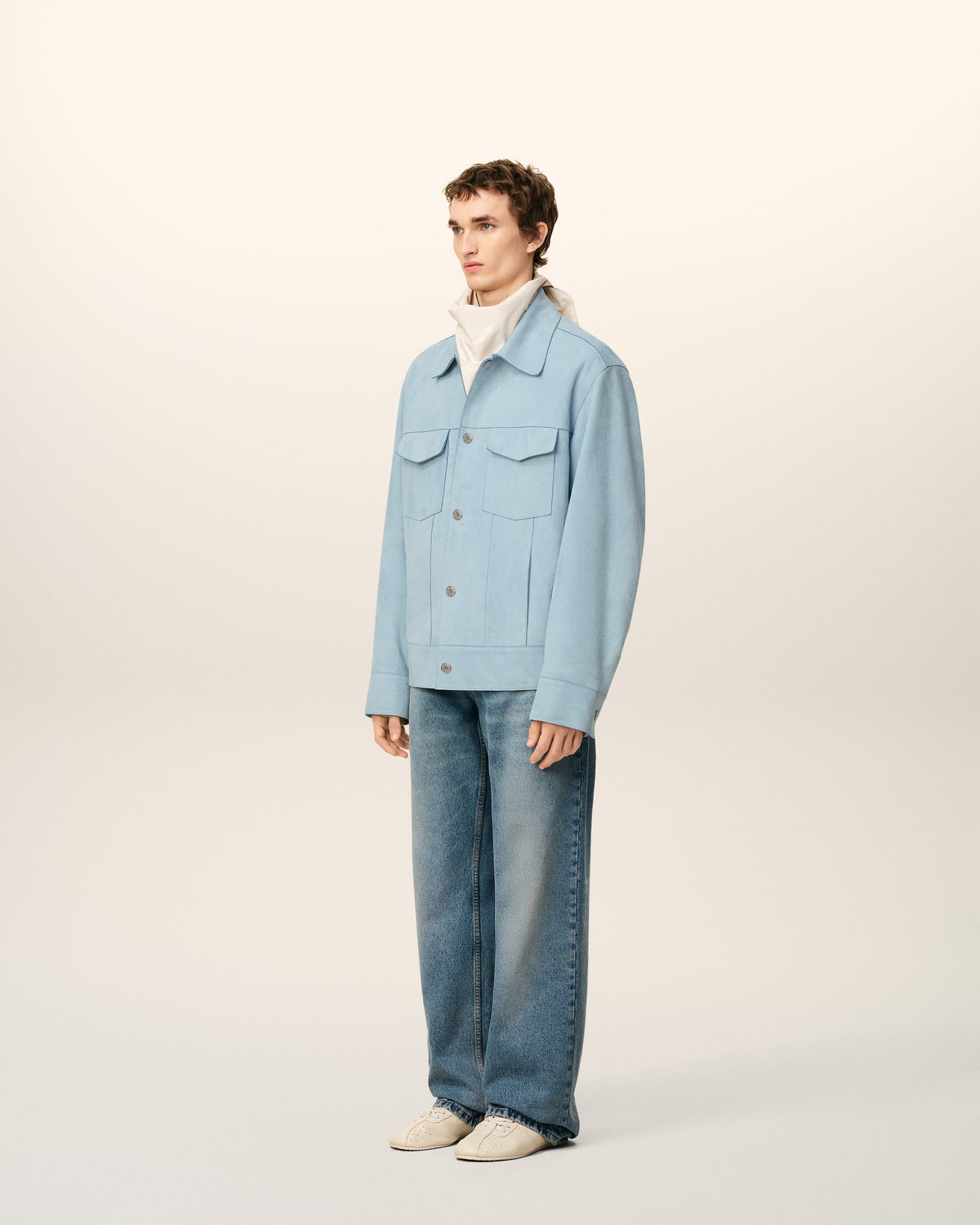 Blue Leather Trucker Jacket