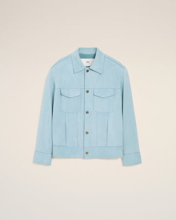 Blue Leather Trucker Jacket