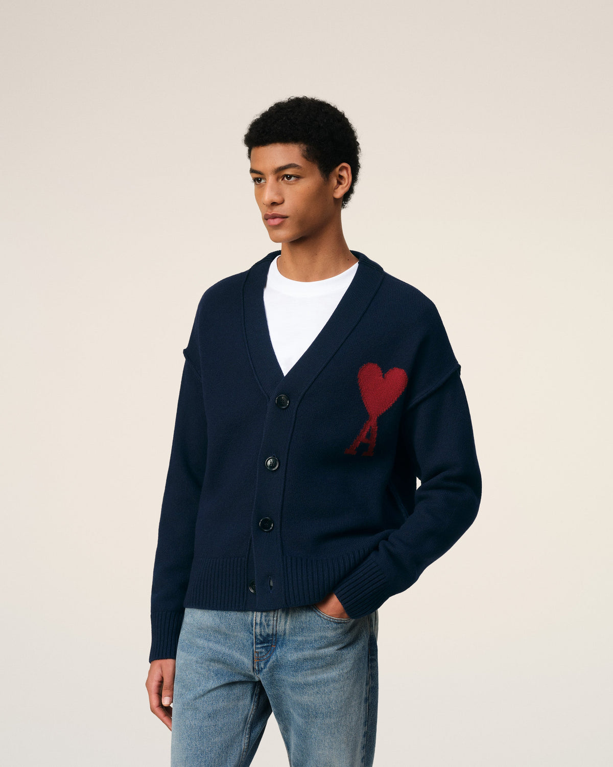 Blue Wool Red Ami de Coeur Cardigan