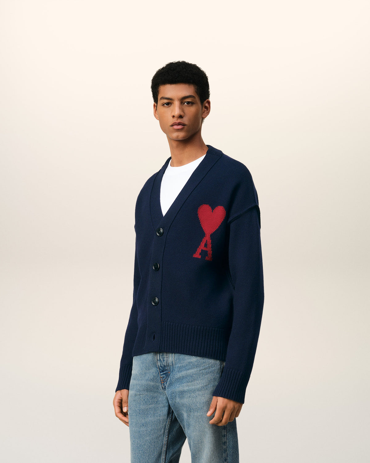 Blue Wool Red Ami de Coeur Cardigan