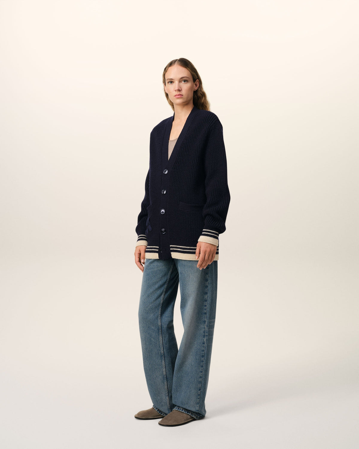 Navy Wool Ribbed Sweater