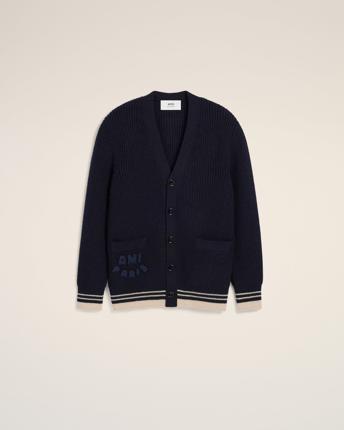Navy Wool Ribbed Sweater