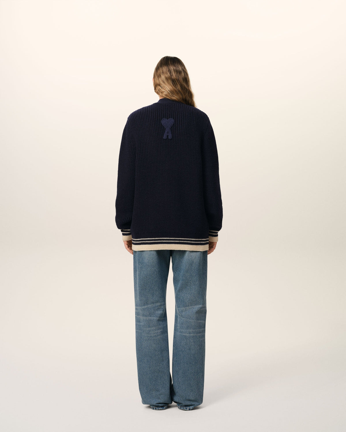 Navy Wool Ribbed Sweater