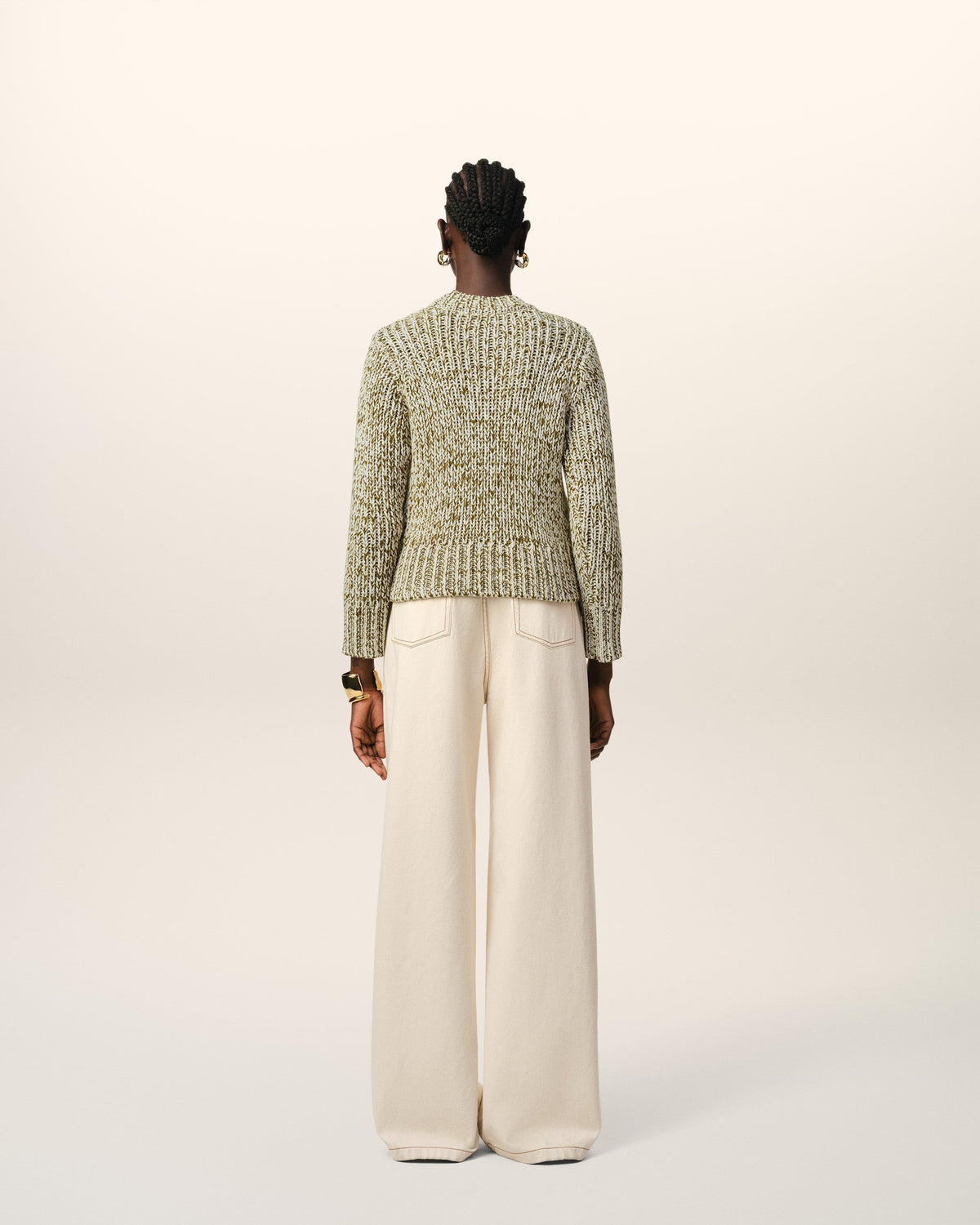 Green Mouliné Textured Knit Crewneck Sweater