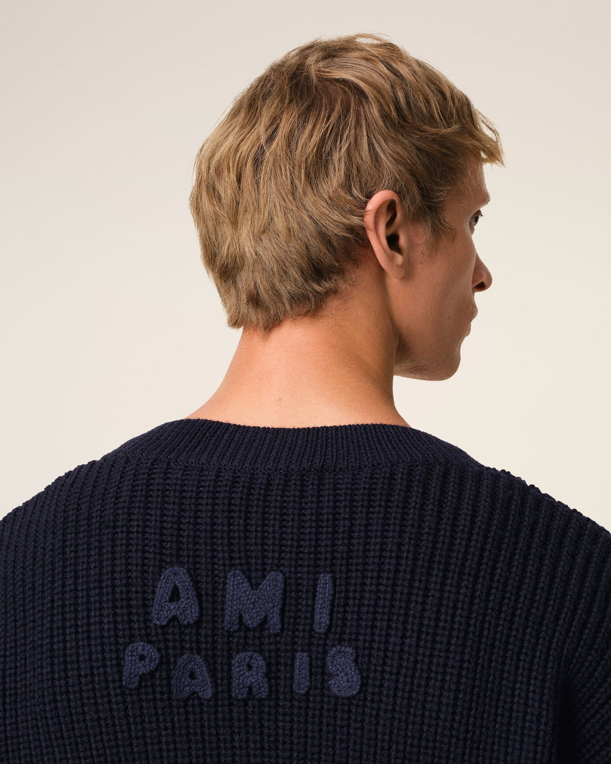 Navy Wool Ribbed V Neck Sweater